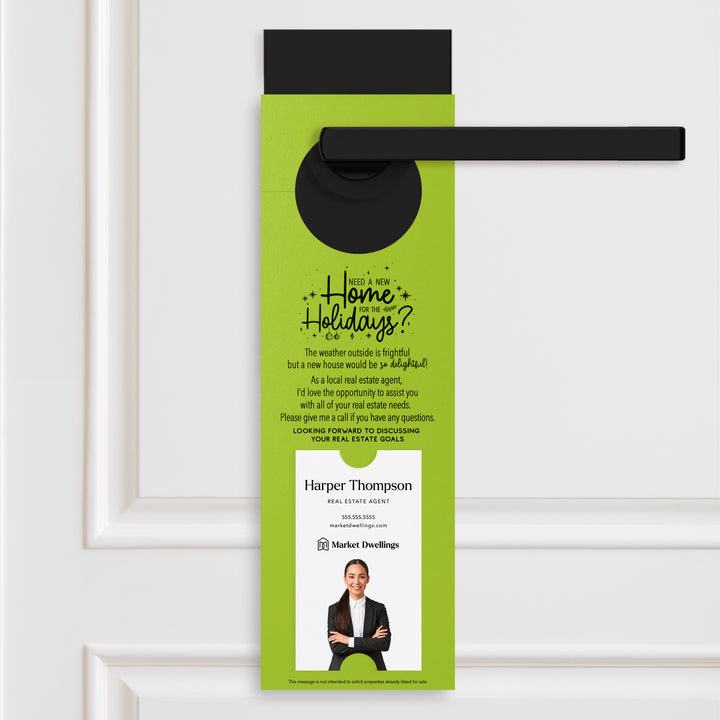 Vertical Need a New Home for the Holidays | Christmas Door Hangers | 1-DH005 Holiday Door Hanger Market Dwellings GREEN APPLE