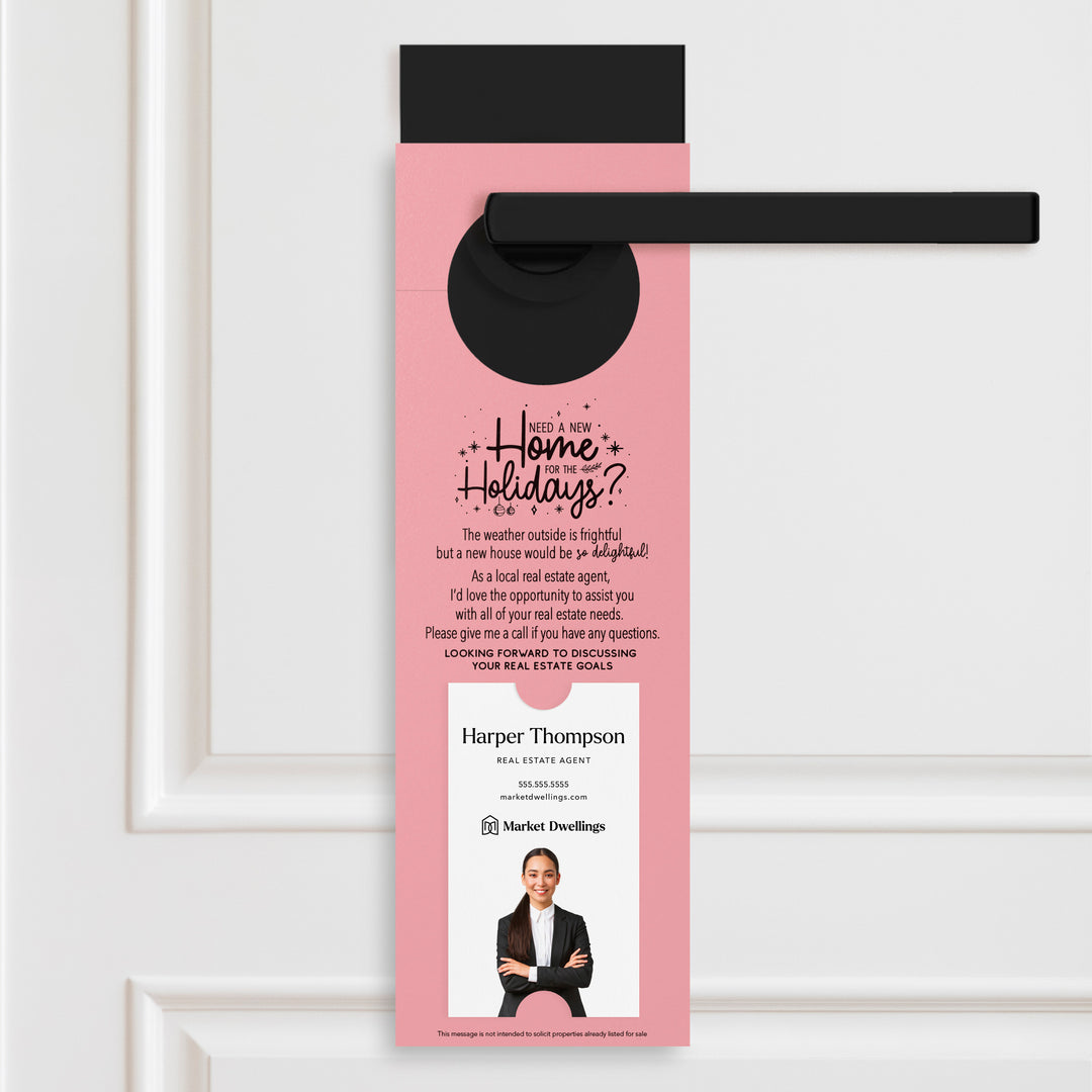 Vertical Need a New Home for the Holidays | Christmas Door Hangers | 1-DH005 Holiday Door Hanger Market Dwellings LIGHT PINK