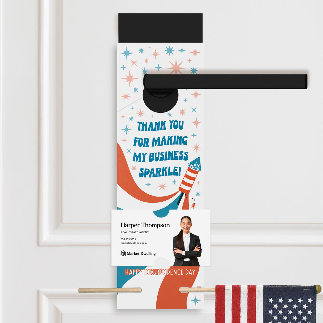 Thank You For Making My Business Sparkle | Flag Holder Door Hangers | 11-DH004 Holiday Door Hanger Market Dwellings