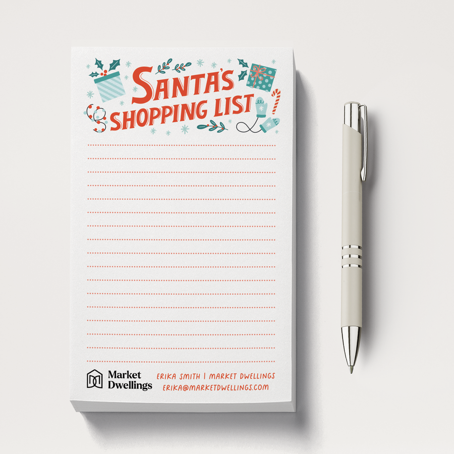 Set of Customizable Santa's Shopping List Notepads | 5 x 8in | 50 Tear-Off Sheets | 11-SNP-AB Notepad Market Dwellings SKY 50 Sheets No