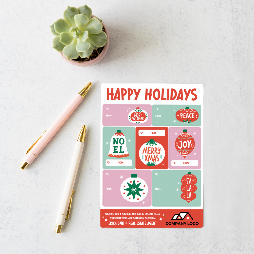 Customizable | Happy Holidays Gift Tag Sticker Sheet | 12-LB2 Stickers Market Dwellings