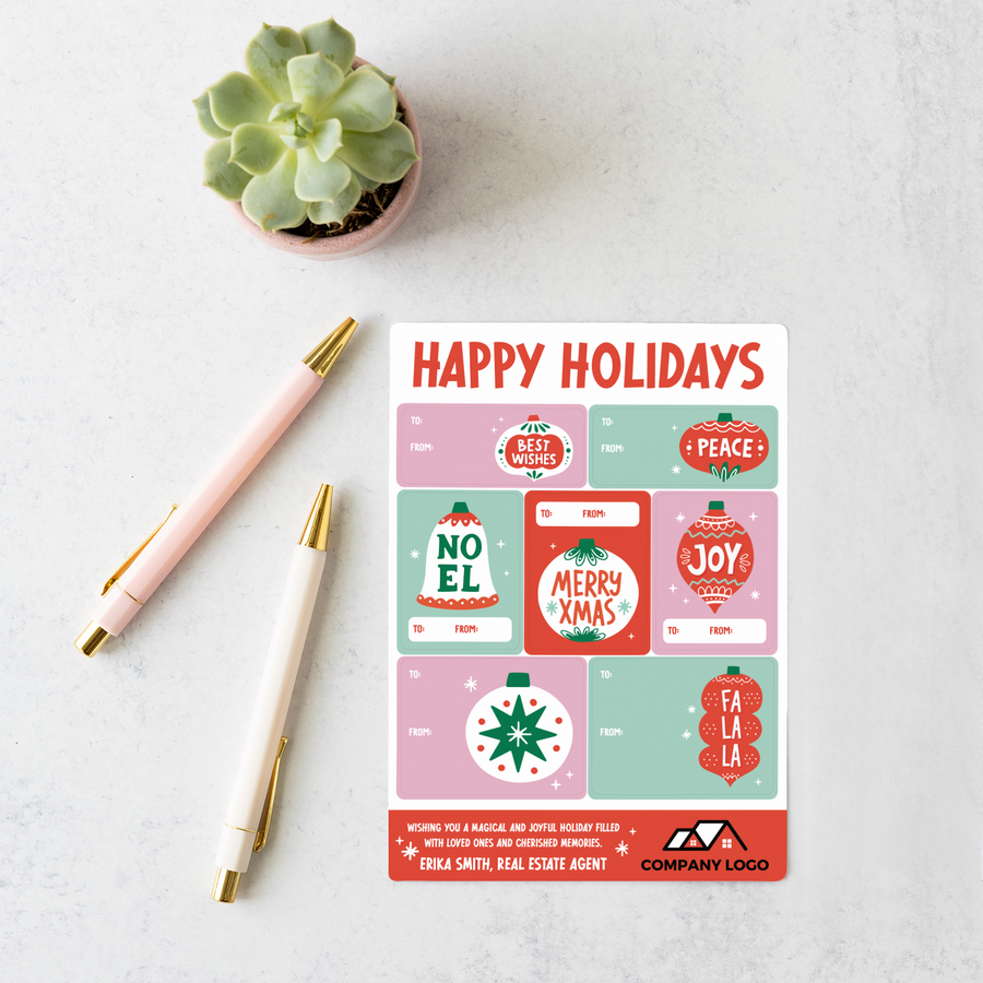Customizable | Happy Holidays Gift Tag Sticker Sheet | 12-LB2 Stickers Market Dwellings   