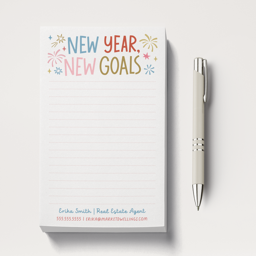 Set of Customizable New Year, New Goals Notepads | 5 x 8in | 50 Tear-Off Sheets | 12-SNP Notepad Market Dwellings   