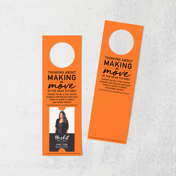 Thinking About Making A Move | Vertical Real Estate Door Hangers | 14-DH005 Door Hanger Market Dwellings CARROT  