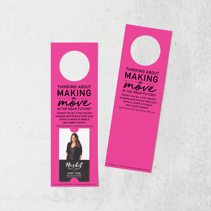 Thinking About Making A Move | Vertical Real Estate Door Hangers | 14-DH005 Door Hanger Market Dwellings RAZZLE BERRY  
