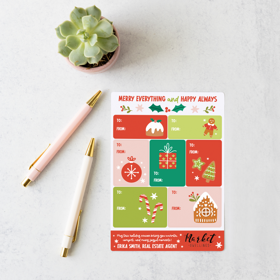 Customizable | Merry Everything and Happy Always Gift Tag Sticker Sheet | 14-LB2 Stickers Market Dwellings   