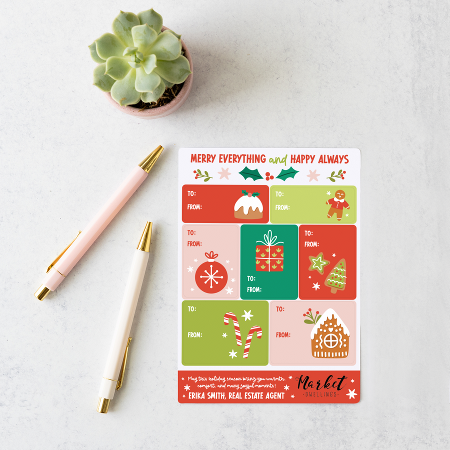 Customizable | Merry Everything and Happy Always Gift Tag Sticker Sheet | 14-LB2 Stickers Market Dwellings