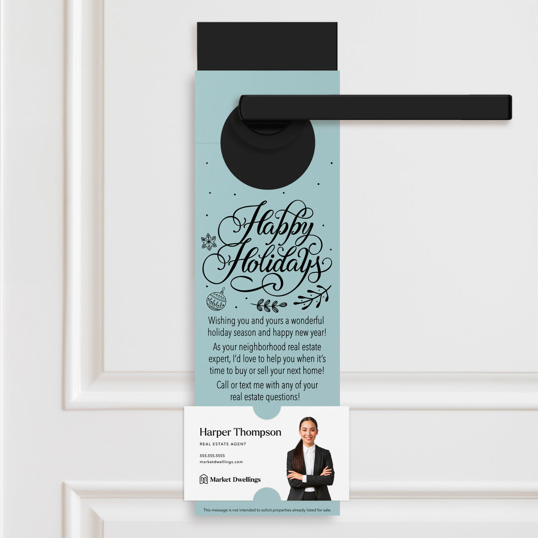 Happy Holidays | Real Estate Neighbor Door Hangers Holiday Door Hanger Market Dwellings LIGHT BLUE