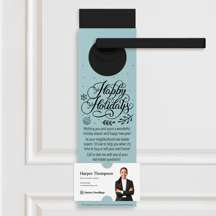 Happy Holidays | Real Estate Neighbor Door Hangers Holiday Door Hanger Market Dwellings LIGHT BLUE