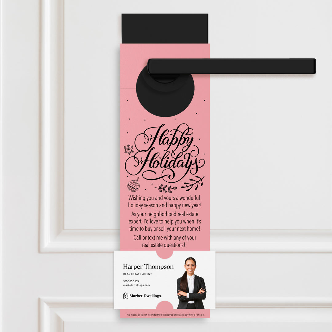 Happy Holidays | Real Estate Neighbor Door Hangers Holiday Door Hanger Market Dwellings LIGHT PINK