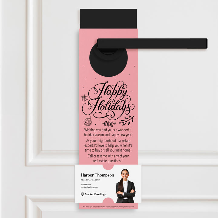 Happy Holidays | Real Estate Neighbor Door Hangers Holiday Door Hanger Market Dwellings LIGHT PINK
