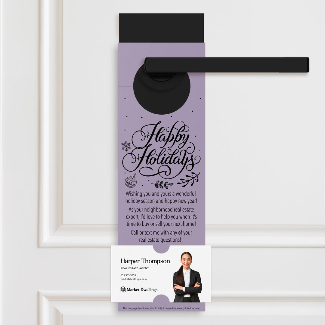 Happy Holidays | Real Estate Neighbor Door Hangers Holiday Door Hanger Market Dwellings LIGHT PURPLE