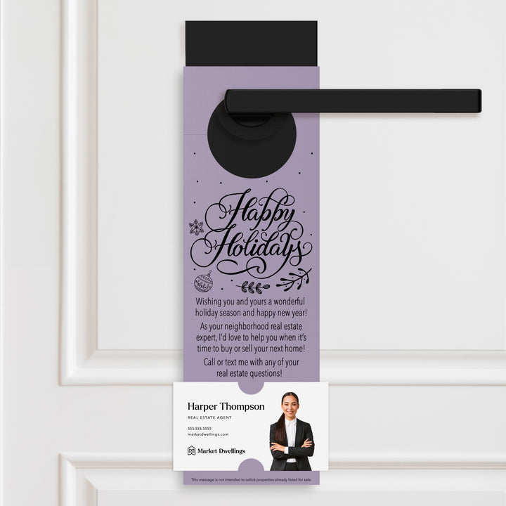 Happy Holidays | Real Estate Neighbor Door Hangers Holiday Door Hanger Market Dwellings LIGHT PURPLE