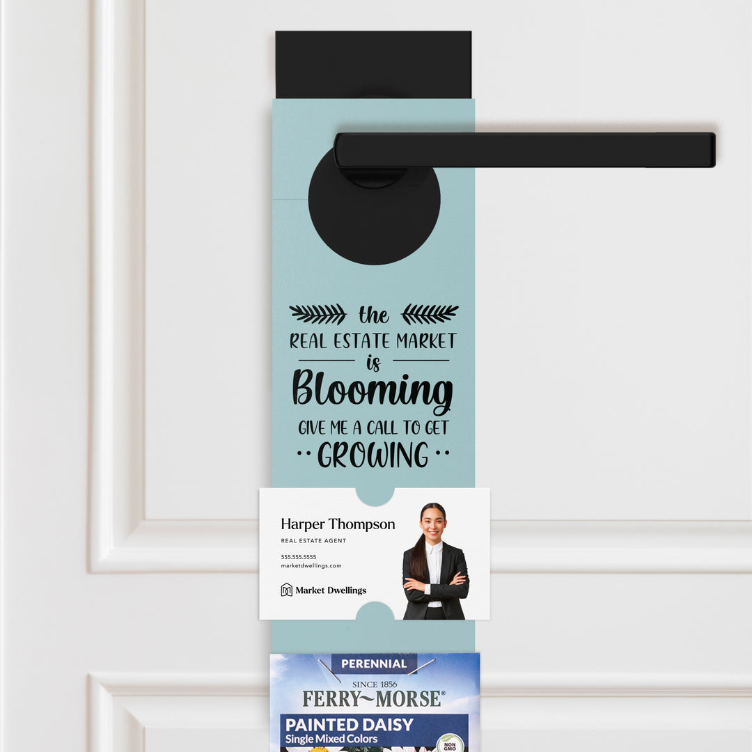 The Real Estate Market is Blooming | Seed Packet Door Hangers Season Door Hanger Market Dwellings LIGHT BLUE