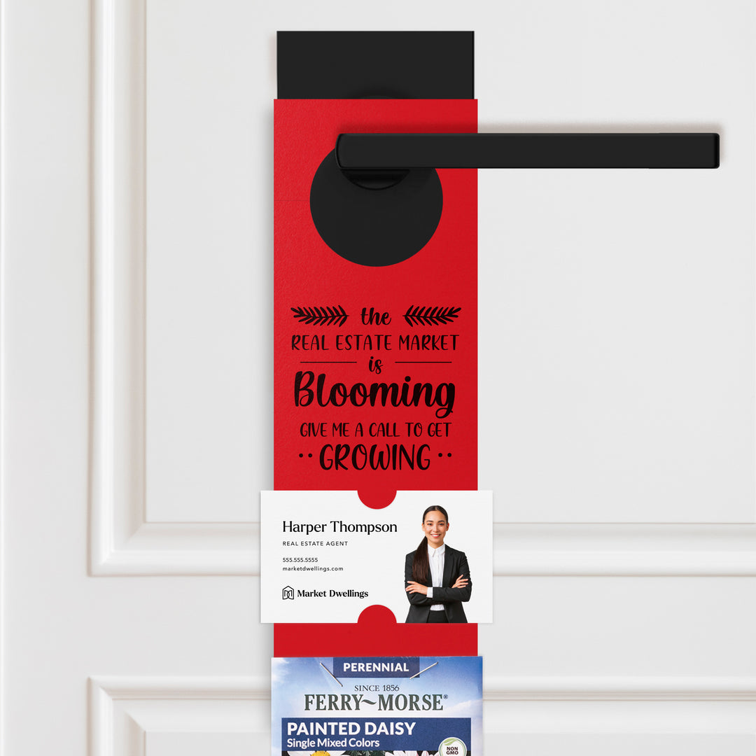 The Real Estate Market is Blooming | Seed Packet Door Hangers Season Door Hanger Market Dwellings SCARLET