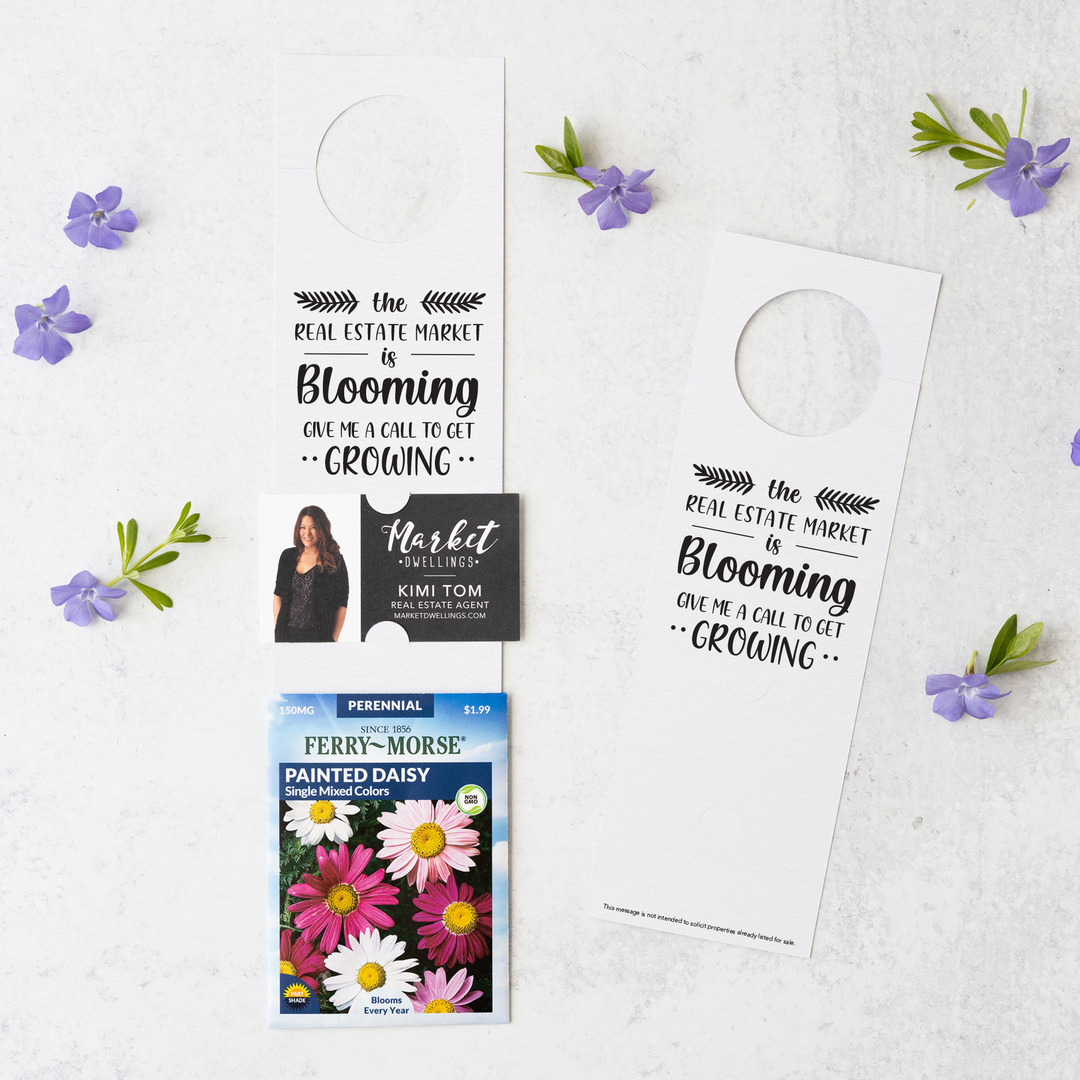 The Real Estate Market is Blooming | Door Hangers for Seed Packets | 16-DH003 Door Hanger Market Dwellings WHITE  