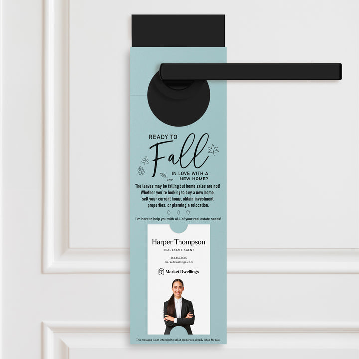 Vertical | Ready to FALL in Love with a New Home | Door Hangers | 16-DH005 Season Door Hanger Market Dwellings LIGHT BLUE