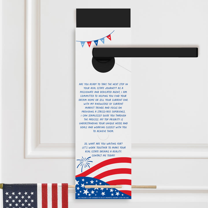Helping You Find The Perfect Home | Flag Holder Real Estate Door Hangers | 18-DH004 Holiday Door Hanger Market Dwellings
