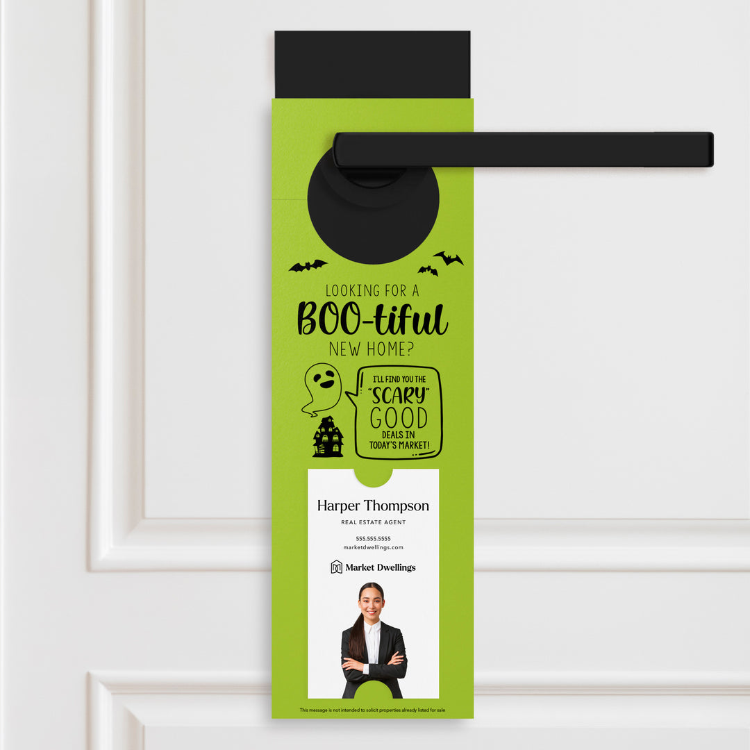 Vertical | Looking For A BOO-tiful New Home? | Halloween Door Hangers | 18-DH005 Holiday Door Hanger Market Dwellings GREEN APPLE