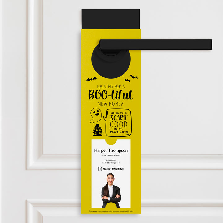 Vertical | Looking For A BOO-tiful New Home? | Halloween Door Hangers | 18-DH005 Holiday Door Hanger Market Dwellings LEMON