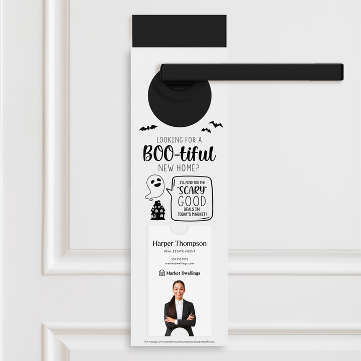 Vertical | Looking For A BOO-tiful New Home? | Halloween Door Hangers | 18-DH005 Holiday Door Hanger Market Dwellings WHITE