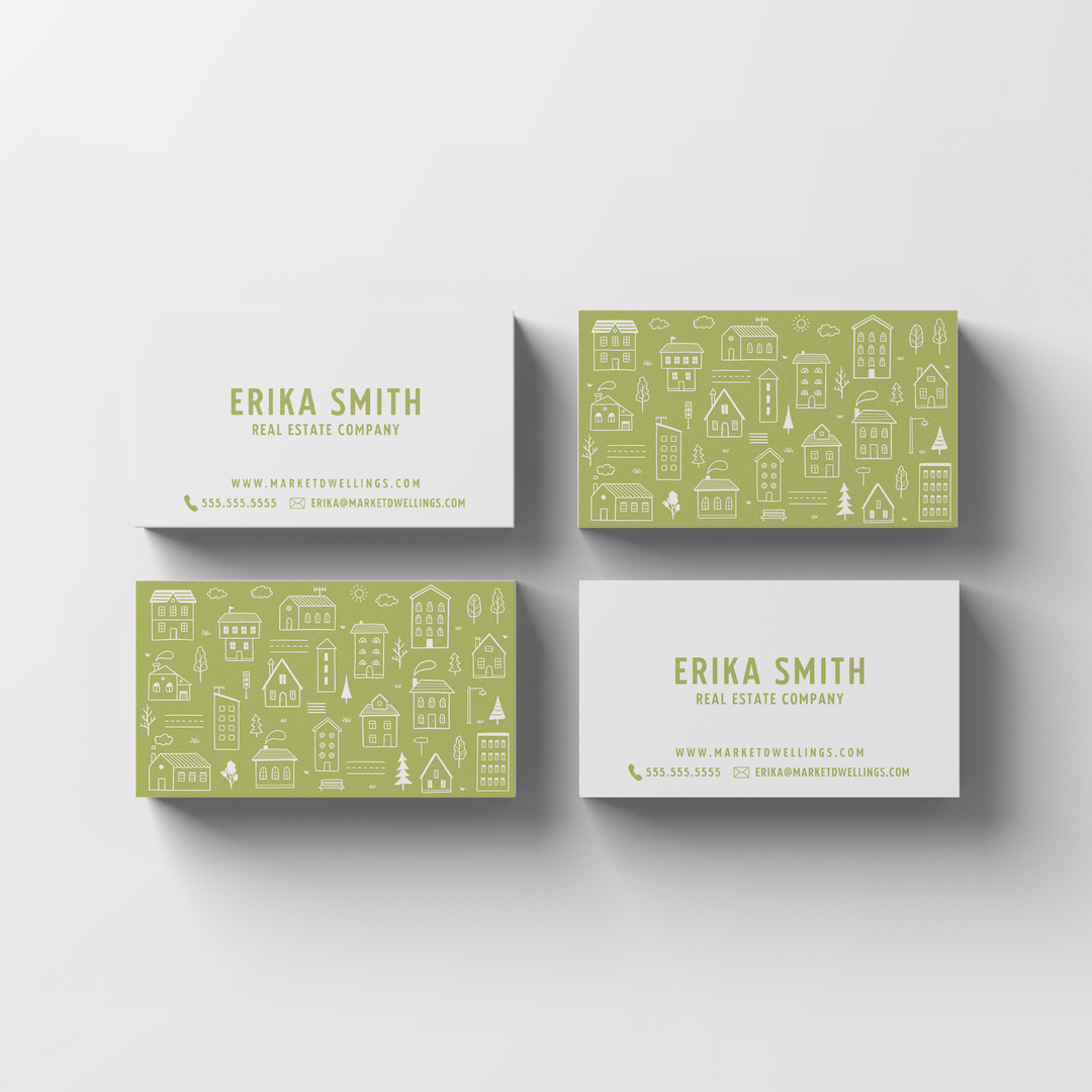 Light Line | Real Estate Business Cards | BC-07-AB Business Cards Market Dwellings LIGHT OLIVE Square