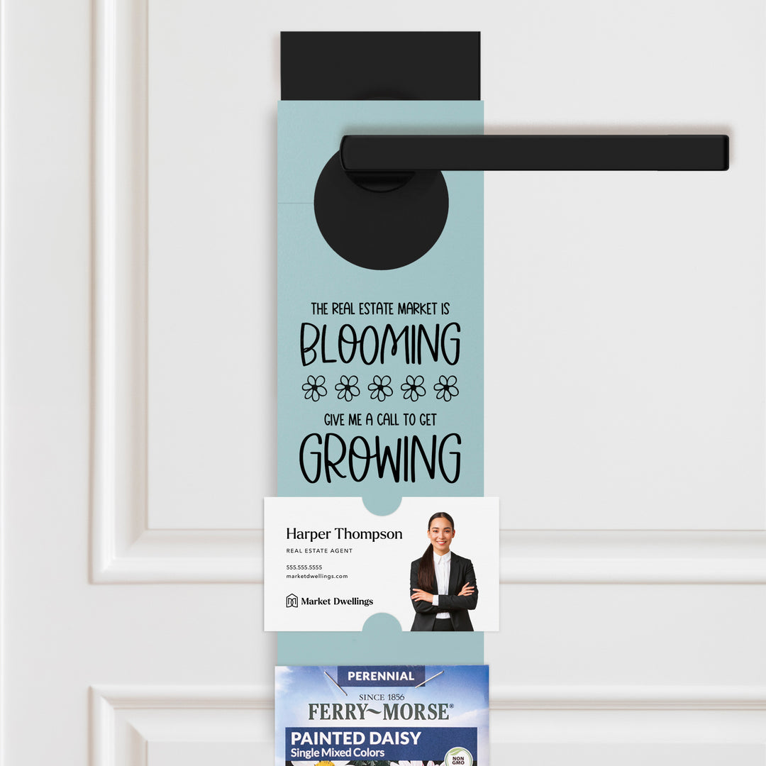 The Real Estate Market is Blooming | Seed Packet Door Hangers Season Door Hanger Market Dwellings LIGHT BLUE