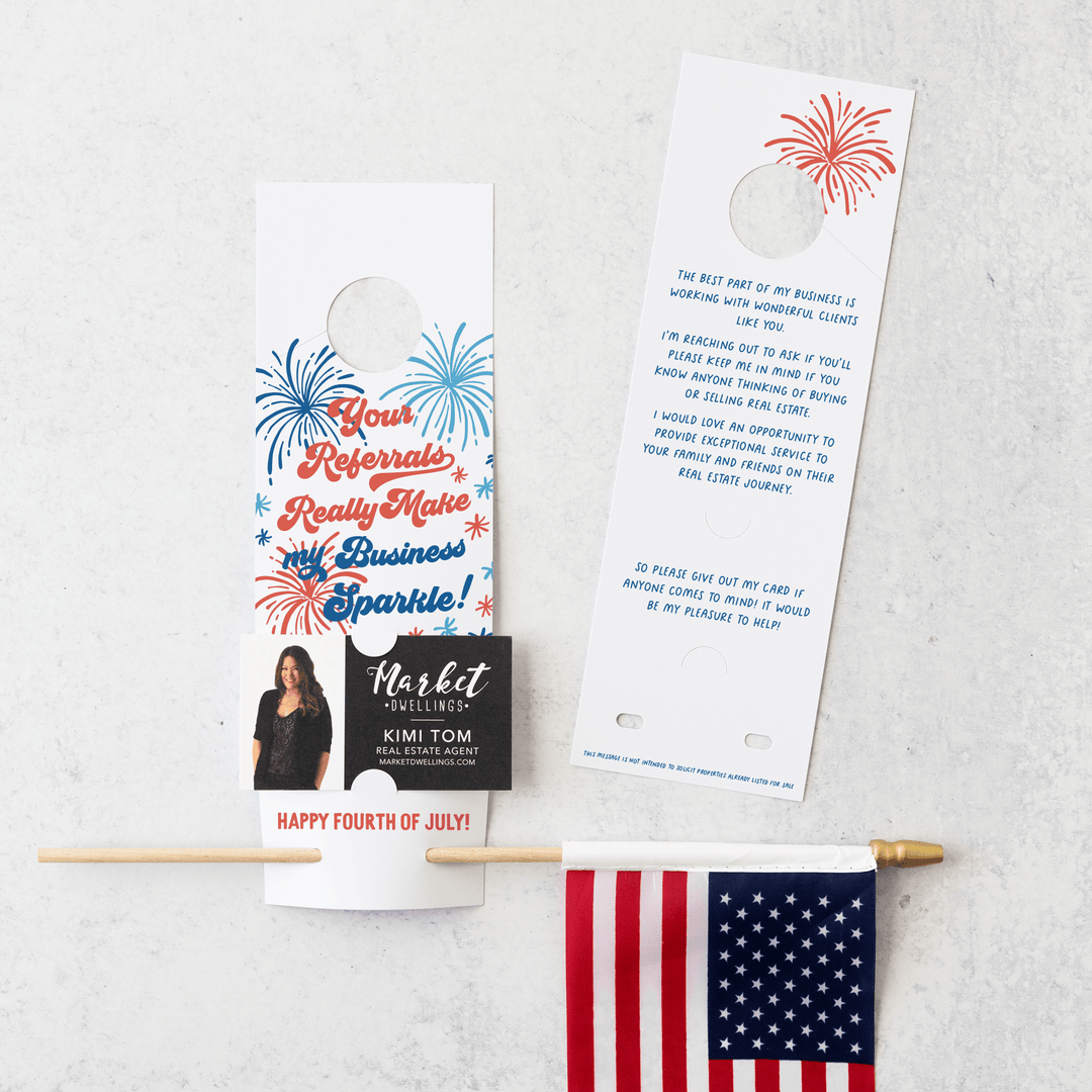 Your Referrals Really Make My Business Sparkle | Flag Holder Door Hangers | 20-DH004 - Market Dwellings