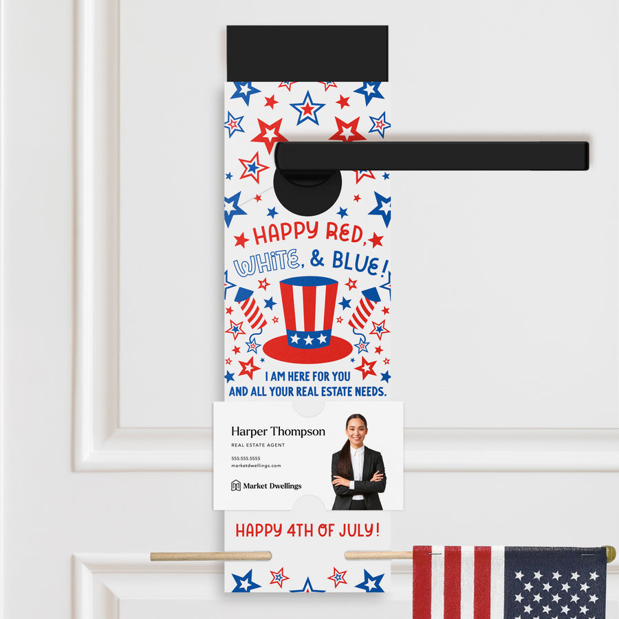 Happy Red, White, & Blue | Flag Holder Real Estate Door Hangers | 21-DH004 Holiday Door Hanger Market Dwellings