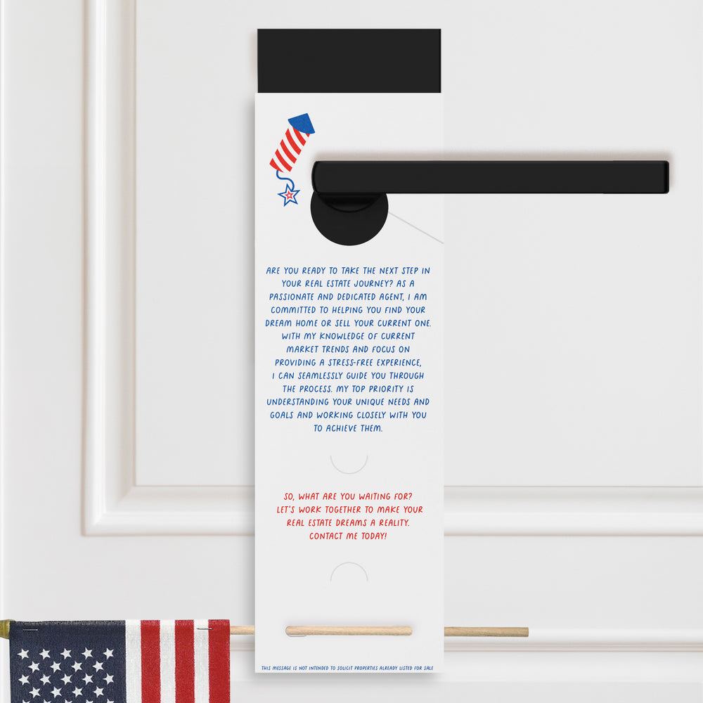 Happy Red, White, & Blue | Flag Holder Real Estate Door Hangers | 21-DH004 Holiday Door Hanger Market Dwellings