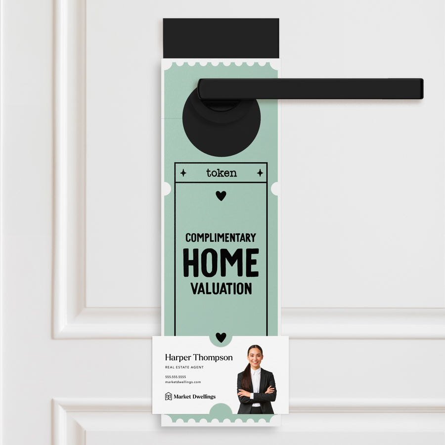 Complimentary Home Valuation Token | Valentine's Day Door Hangers Holiday Door Hanger Market Dwellings JADE