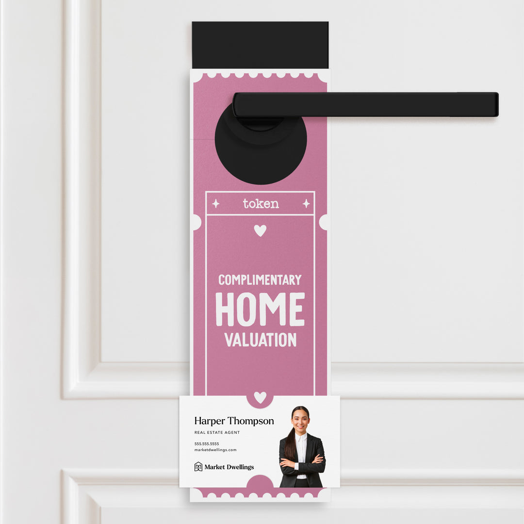 Complimentary Home Valuation Token | Valentine's Day Door Hangers Holiday Door Hanger Market Dwellings PURPLE