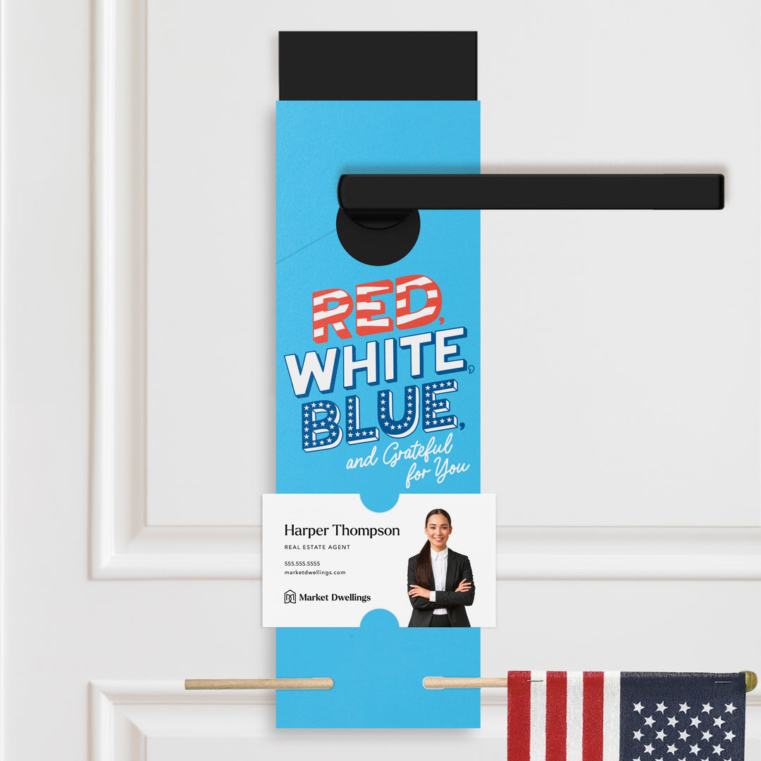 Red, White, Blue, And Grateful For You | 4th Of July Door Hangers | 25-DH004-AB Holiday Door Hanger Market Dwellings BRIGHT BLUE YES: Include Flags