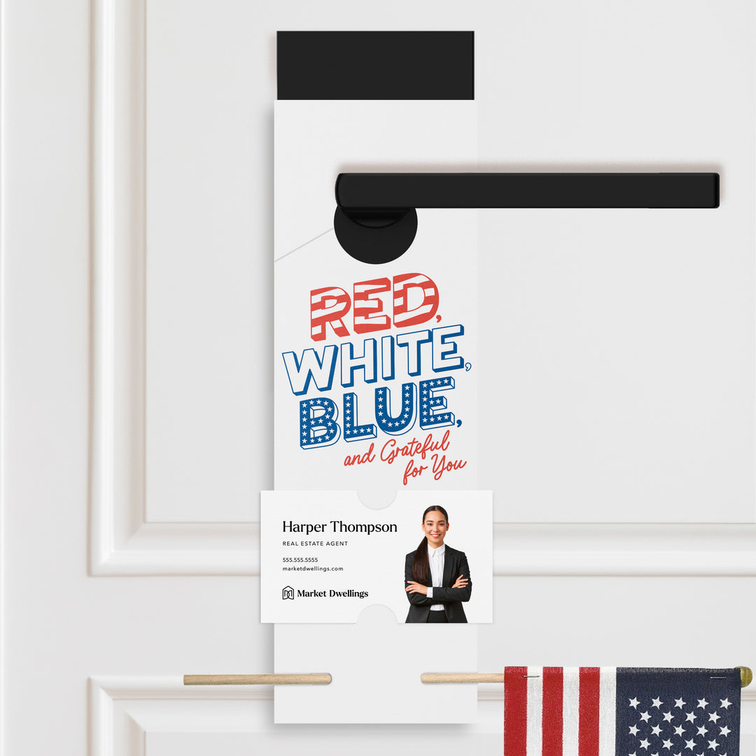 Red, White, Blue, And Grateful For You | 4th Of July Door Hangers | 25-DH004-AB Holiday Door Hanger Market Dwellings WHITE YES: Include Flags