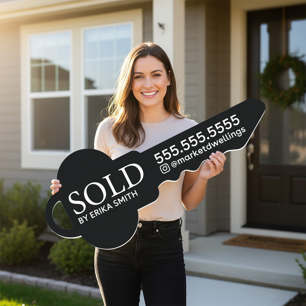 Customizable | Sold Real Estate Key Sign | Photo Prop | DSY-13-AB Key Sign Market Dwellings