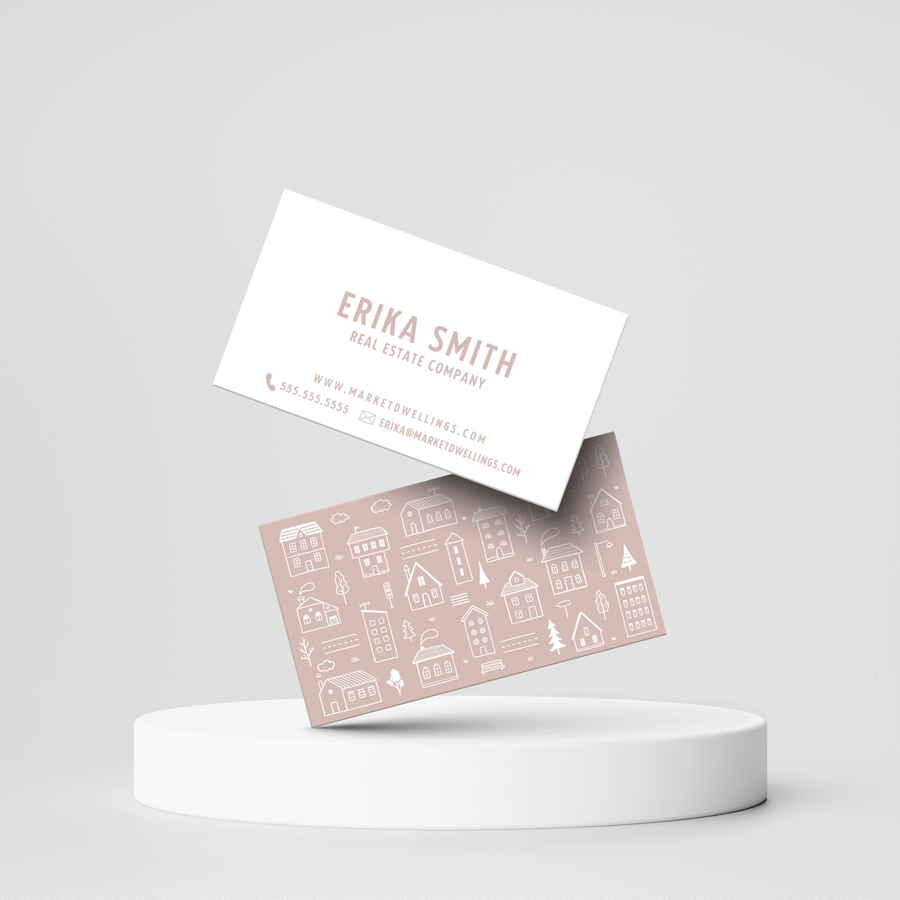 Light Line | Real Estate Business Cards | BC-07-AB Business Cards Market Dwellings OLD ROSE Square