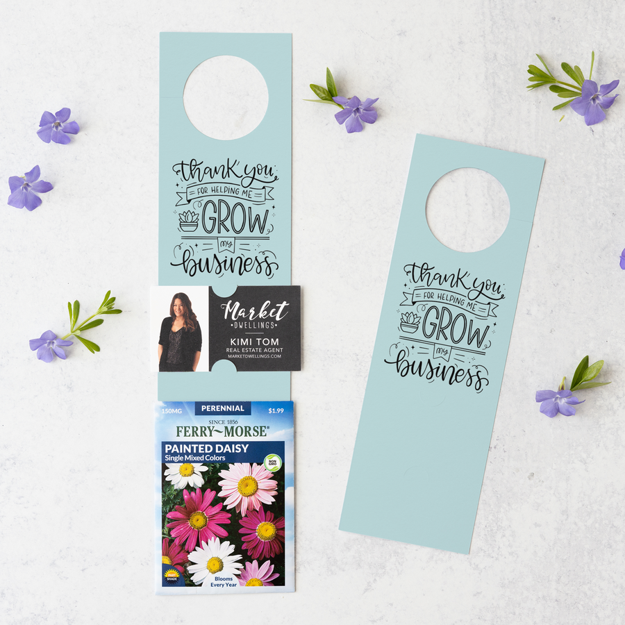 Thank You For Helping Me Grow My Business | Door Hangers for Seed Packets | 4-DH003 Door Hanger Market Dwellings LIGHT BLUE  