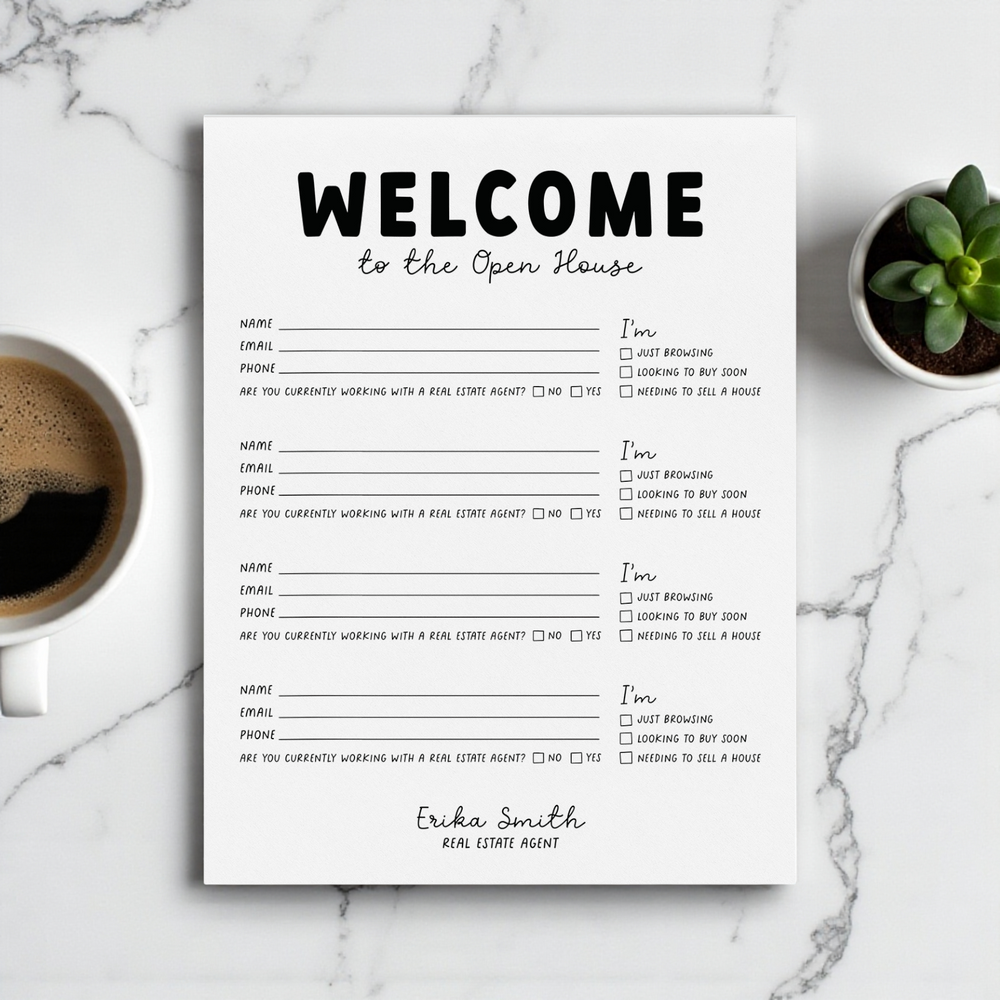 Customizable Open House Sign-In Notepad | 8.5 x 11in | 50 Tear-Off Sheets | 1-NP Notepad Market Dwellings