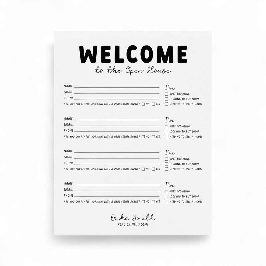 Customizable Open House Sign-In Notepad | 8.5 x 11in | 50 Tear-Off Sheets | 1-NP Notepad Market Dwellings