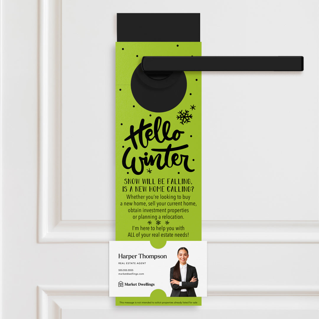 Hello Winter | Real Estate Door Hangers Holiday Door Hanger Market Dwellings GREEN APPLE