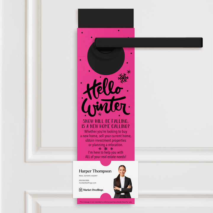 Hello Winter | Real Estate Door Hangers Holiday Door Hanger Market Dwellings RAZZLE BERRY