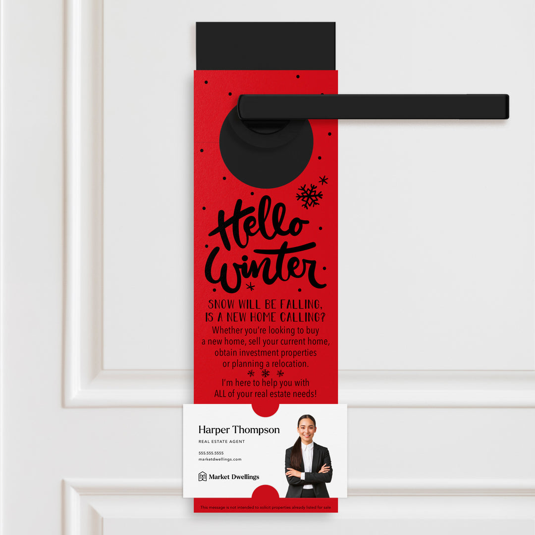 Hello Winter | Real Estate Door Hangers Holiday Door Hanger Market Dwellings SCARLET