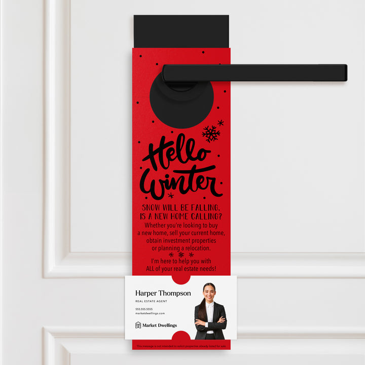 Hello Winter | Real Estate Door Hangers Holiday Door Hanger Market Dwellings SCARLET