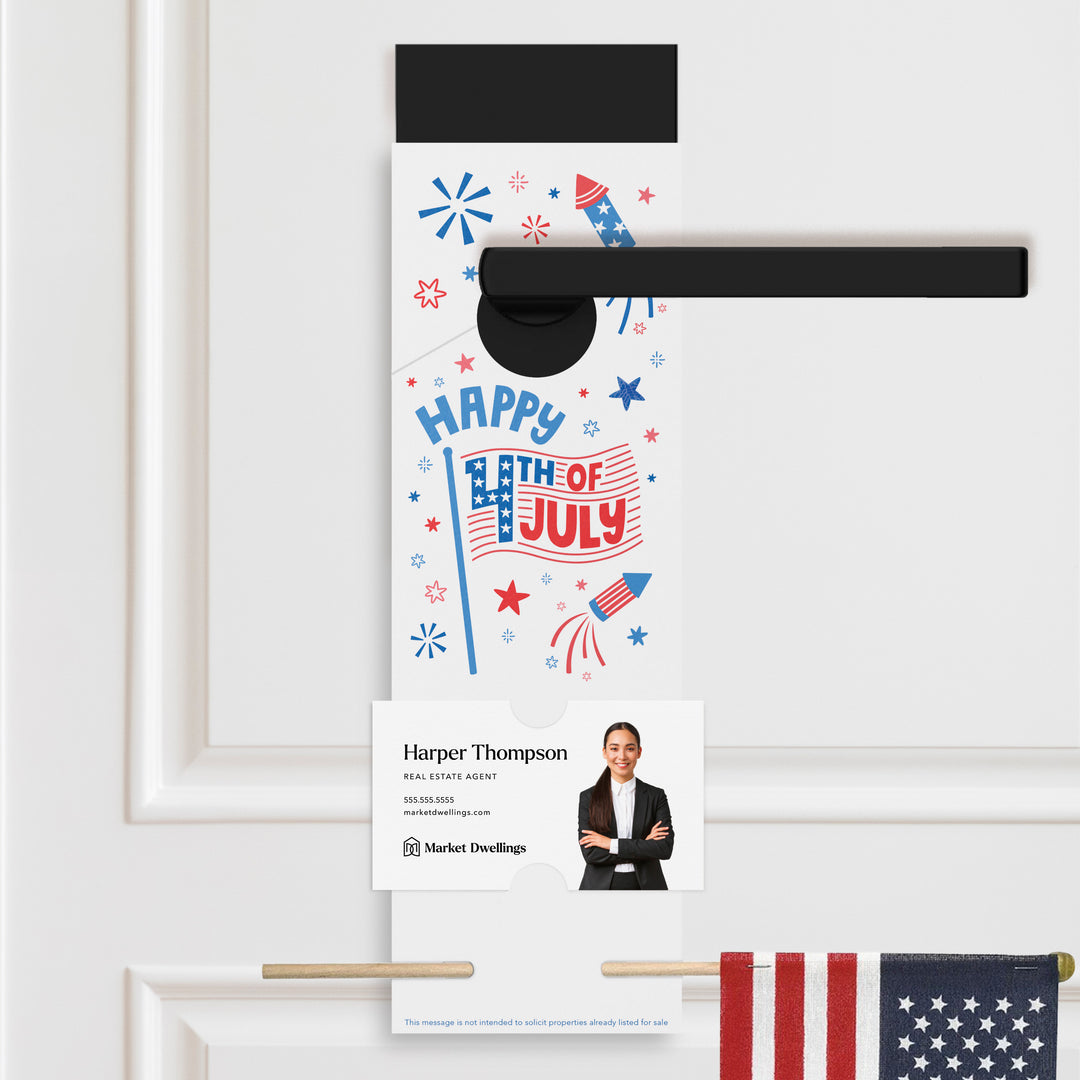 Happy Fourth of July | Colorful Real Estate Agent Flag Holder Door Hanger | 6-DH004 Holiday Door Hanger Market Dwellings