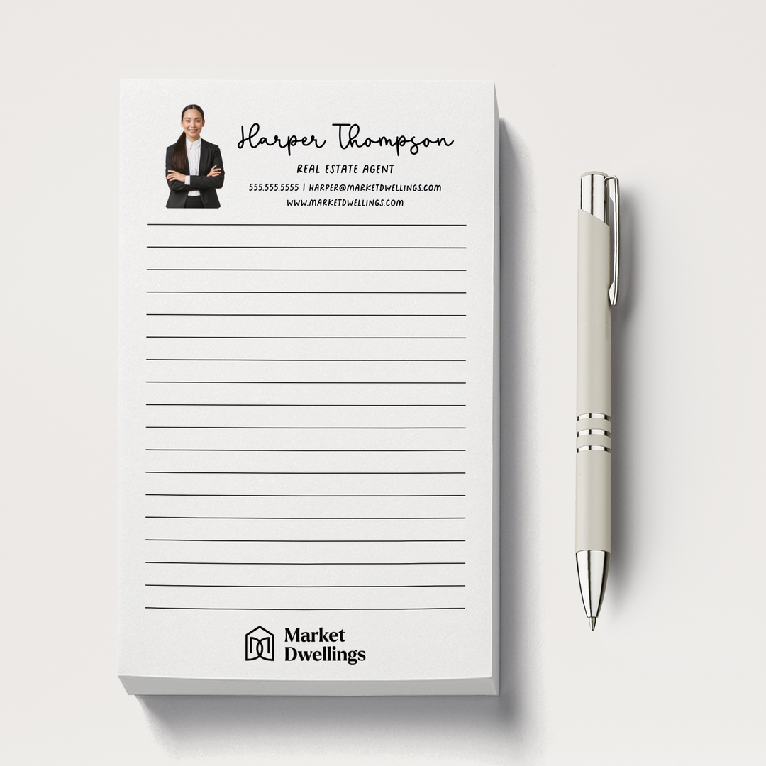 Set of Customizable Headshot and Logo Notepads | 5 x 8in | 50 Tear-Off Sheets | 6-SNP Notepad Market Dwellings