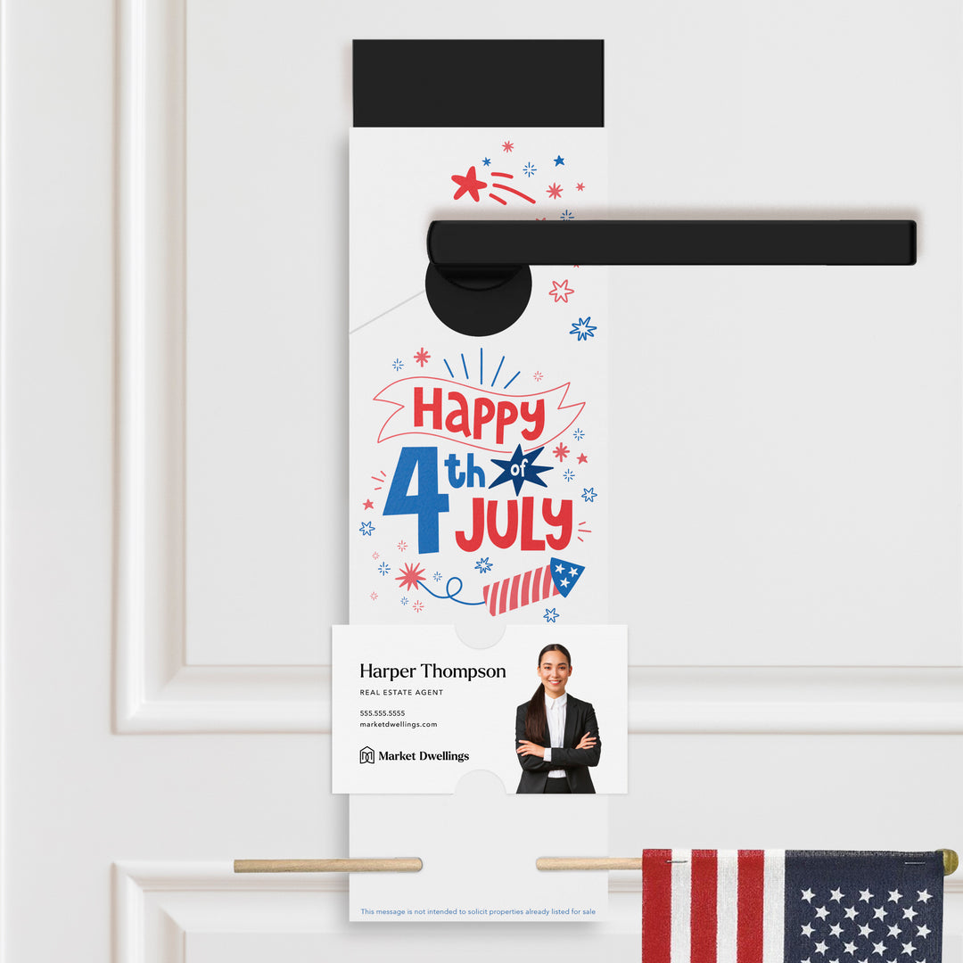 Happy Fourth of July | Colorful Real Estate Agent Flag Holder Door Hanger | 7-DH004 Holiday Door Hanger Market Dwellings