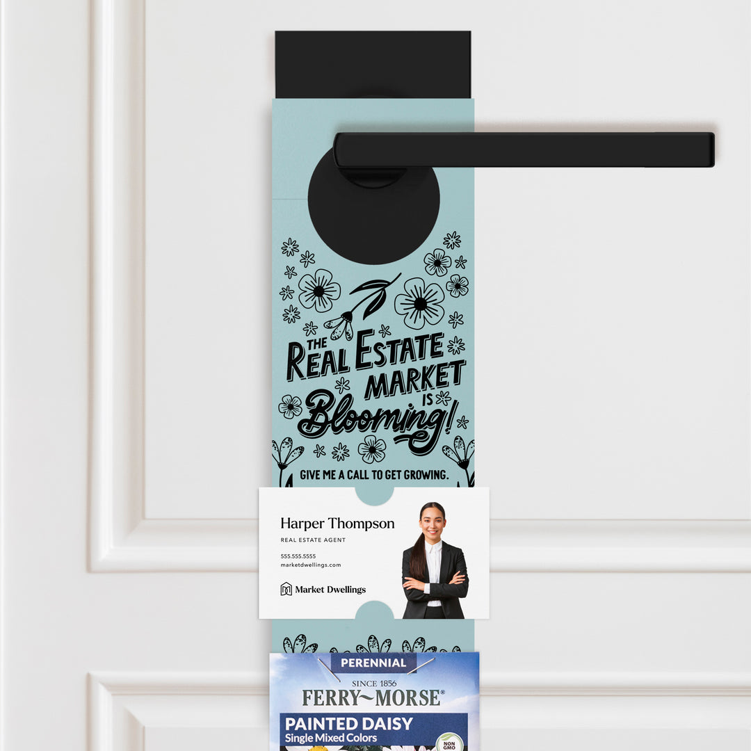The Real Estate Market Is Blooming! | Door Hangers Season Door Hanger Market Dwellings LIGHT BLUE