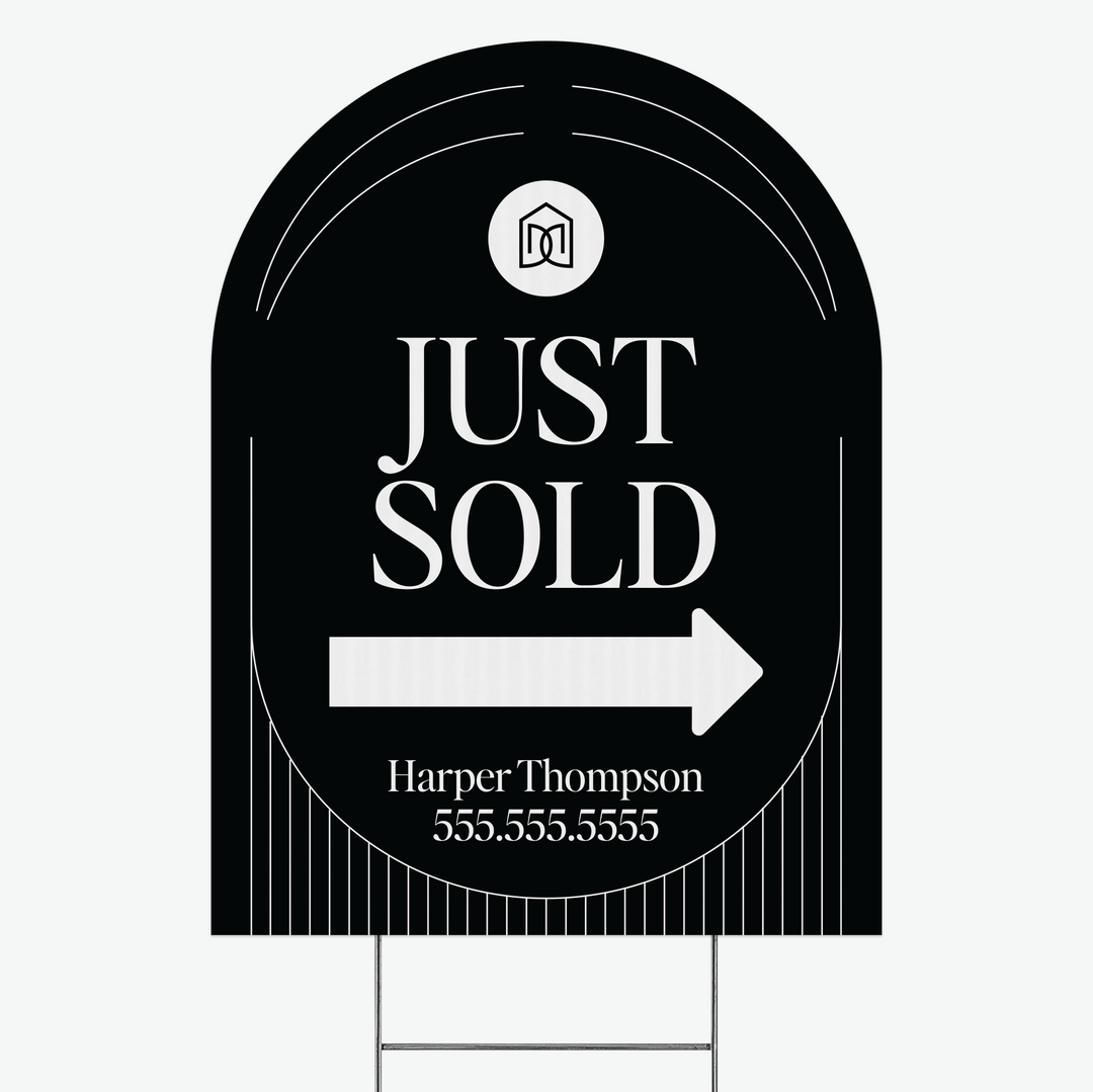 Customizable | Arch Real Estate Yard Sign | DSY1-A-1 Yard Sign Market Dwellings JUST SOLD BLACK