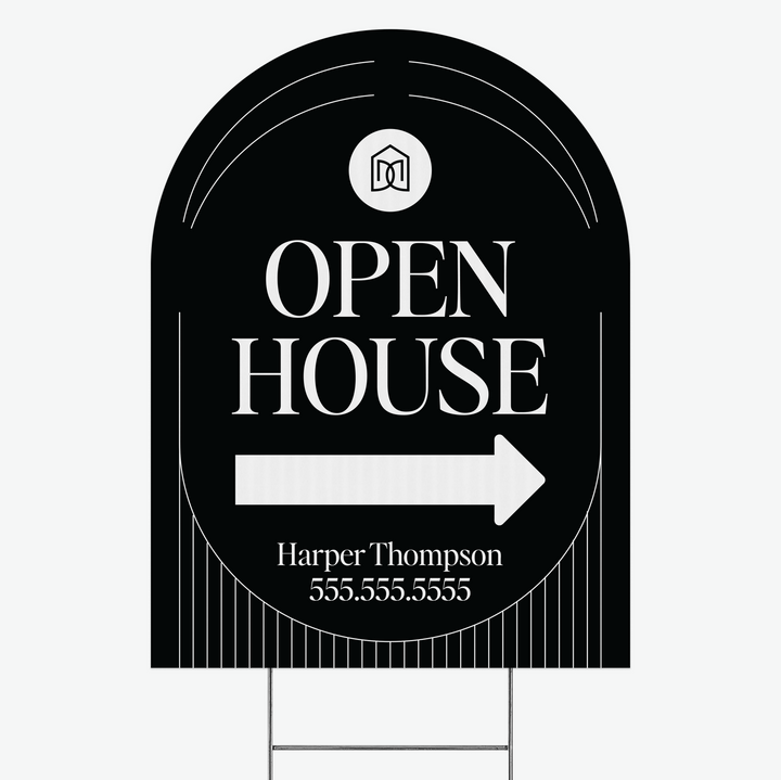 Customizable | Arch Real Estate Yard Sign | DSY1-A-1 Yard Sign Market Dwellings OPEN HOUSE BLACK