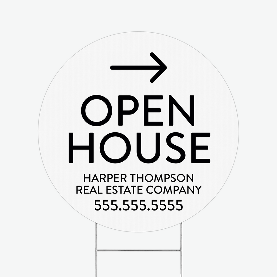 Customizable | Directional Open House Circle Real Estate Yard Sign Directional Sign Market Dwellings WHITE